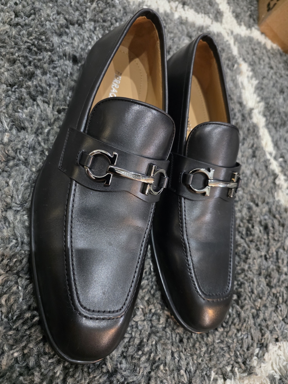 Salvatore Ferragamo Foster Bit Loafers Black Leather Mens Size 11E